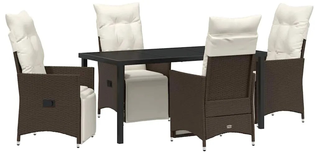 vidaXL Σέτ φαγητού για κήπο με μαξιλάρι 5 pcs Καφέ συνθετικό ρατάν