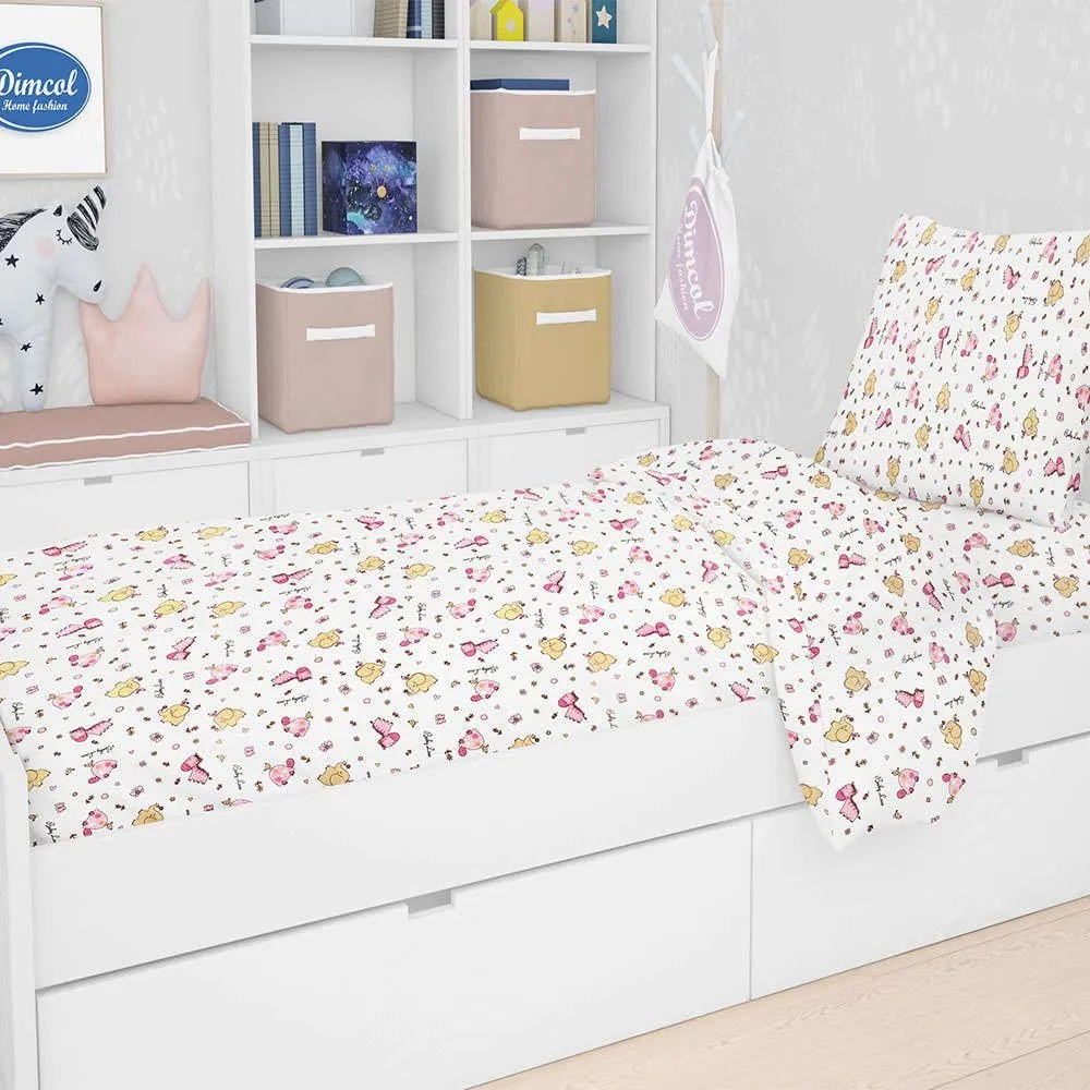 Παπλωματοθήκη Παιδική Elephant 172 Pink DimCol Μονό 160x240cm 100% Cotton