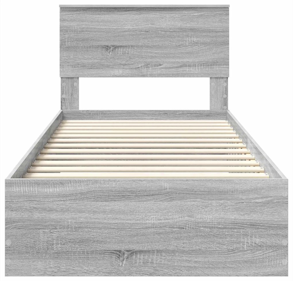vidaXL Σκελετός Κρεβατιού με συρτάρι Γκρι Σονομά και Ασημί 75 x 190 cm