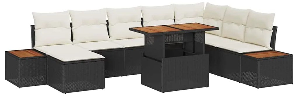vidaXL Σέτ φαγητού για κήπο με μαξιλάρι 9 pcs Μαύρο, Μπεζ