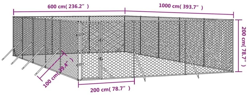 Κλουβί Σκύλου Εξωτερ. Χώρου Ασημί 6x10x2 μ. από Γαλβαν. Ατσάλι - Ασήμι