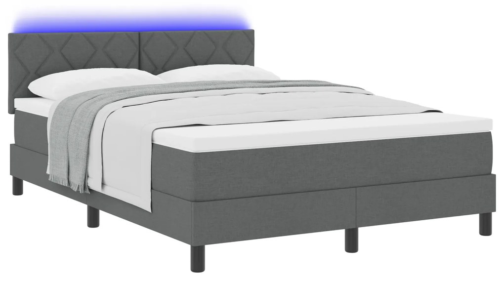 vidaXL Κρεβάτι με Ανατομική Βάση με Στρώμα & LED Σκούρο Γκρίζο 160x200 εκ. Ύφασμα