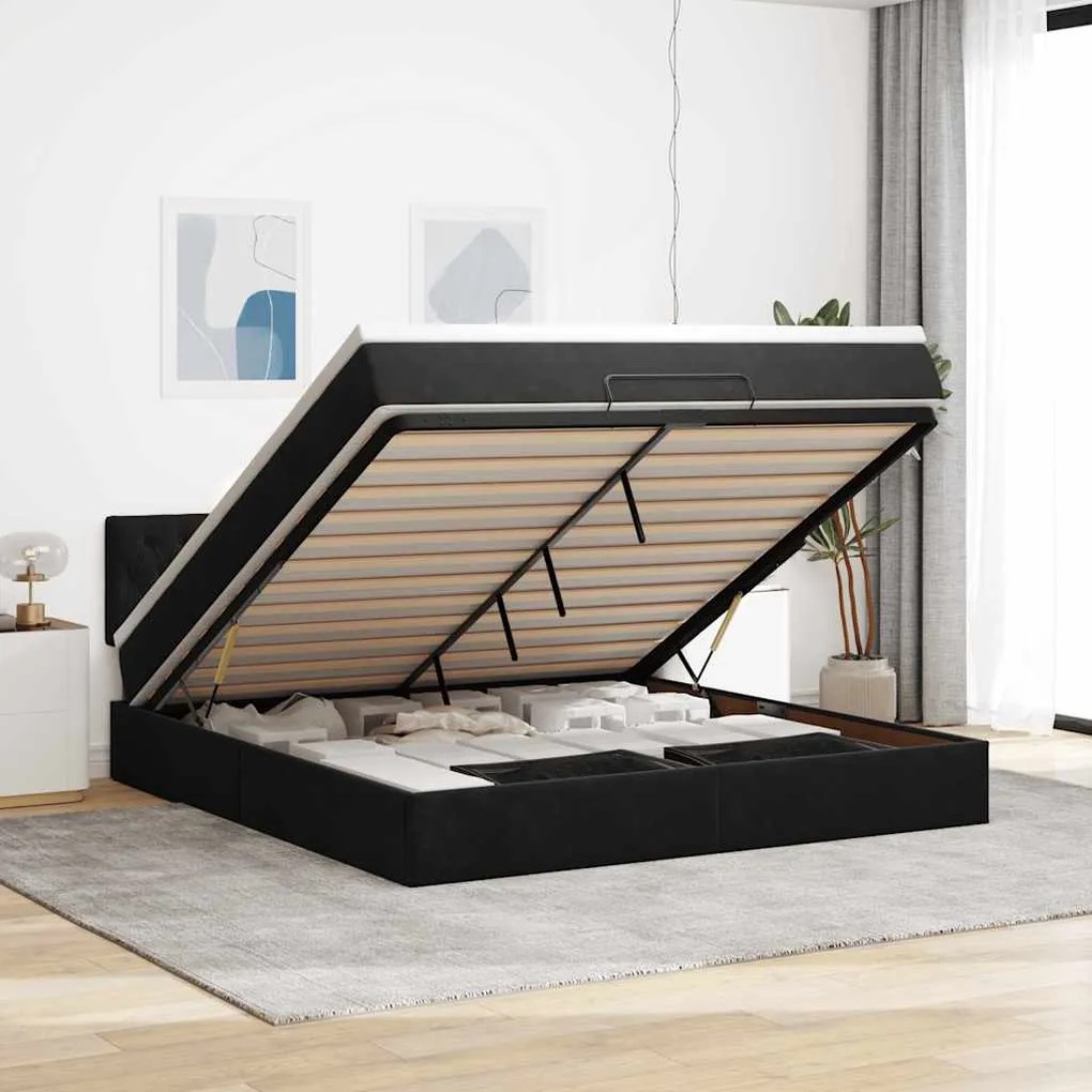 vidaXL Οθωμανικό κρεβάτι με στρώμα & LEDs Μαύρο 160x200cm Velvet