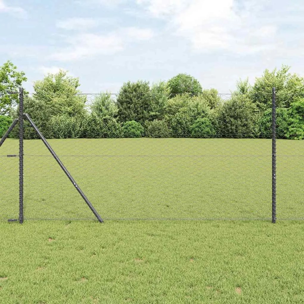 vidaXL Φράχτης με Στήλες. Γκρι 1.4 x 25 m Ατσάλι με επικάλυψη PVC