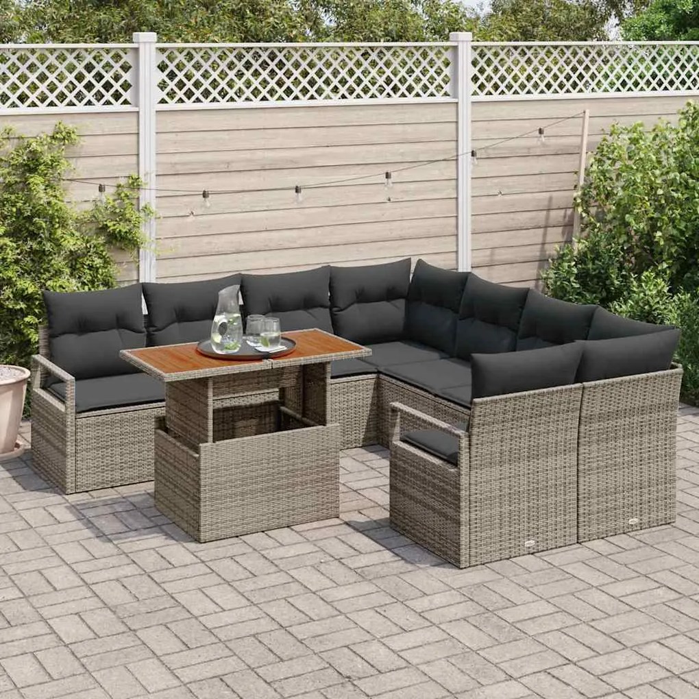 vidaXL Σέτ φαγητού για κήπο 9 pcs Γκρι, Καφέ 100 x 55 x 73 εκ