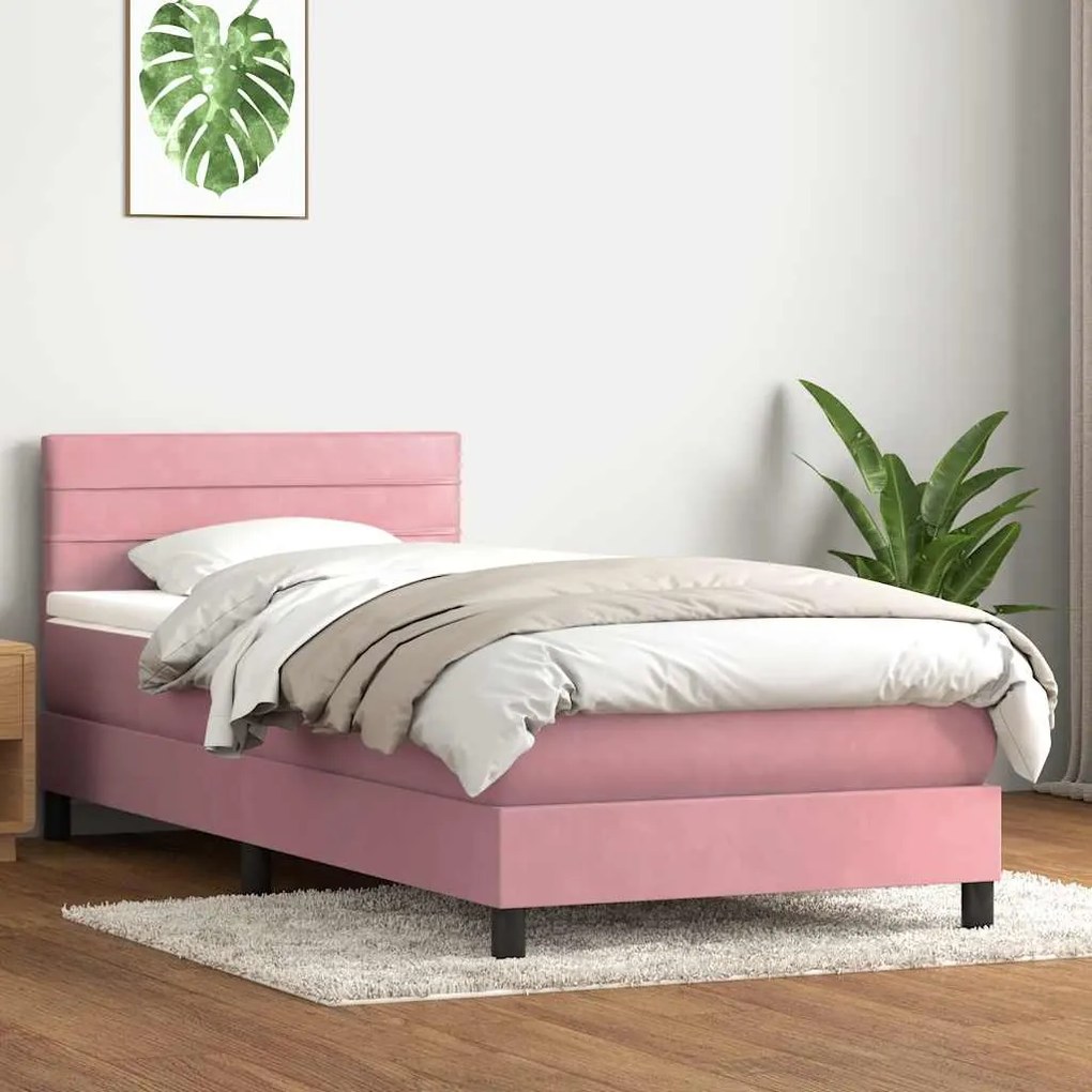 vidaXL Κρεβάτι Boxspring με Στρώμα Ροζ 100x210 εκ. Βελούδινο