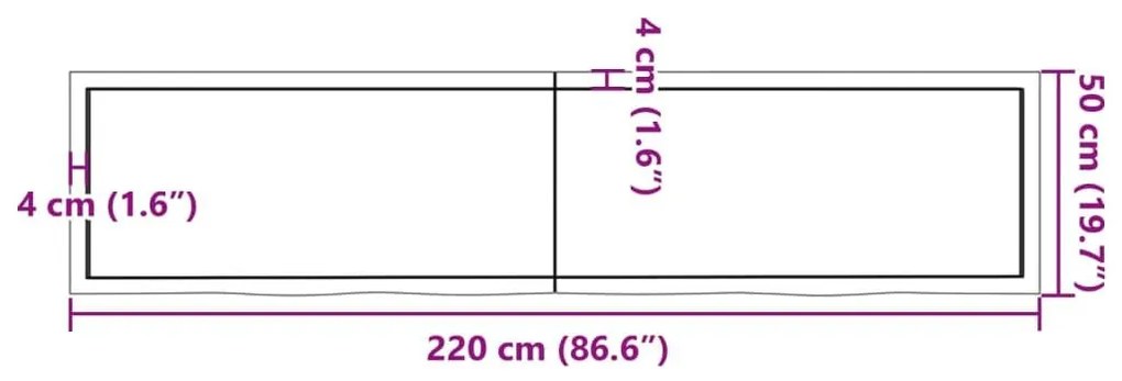Πάγκος Μπάνιου Σκούρο Καφέ 220x50x(2-4) εκ. Επεξεργ. Μασίφ Ξύλο - Γκρι