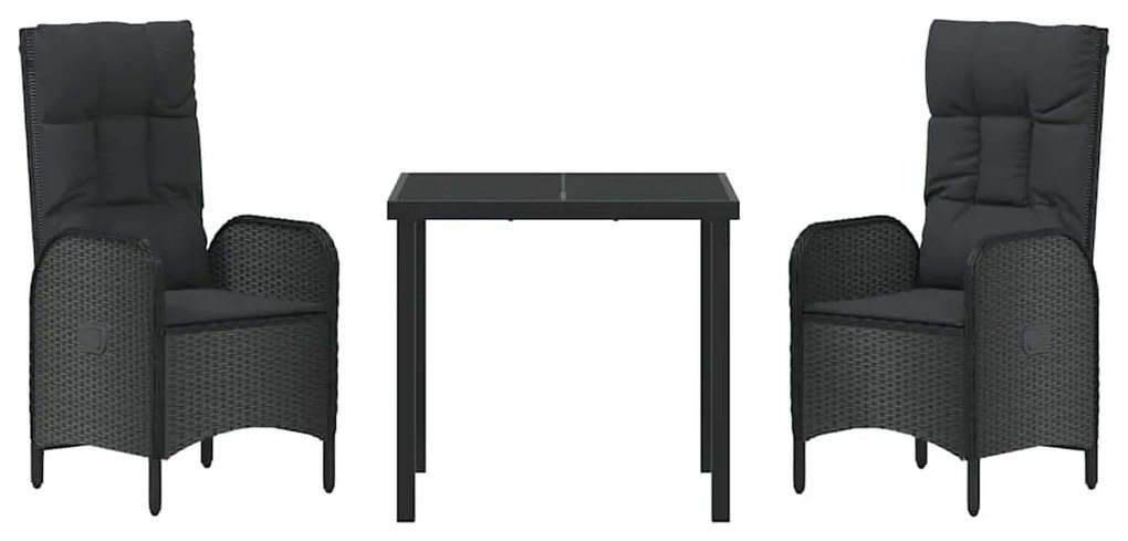 vidaXL Σέτ φαγητού για κήπο με μαξιλάρι 3 pcs Μαύρο συνθετικό ρατάν