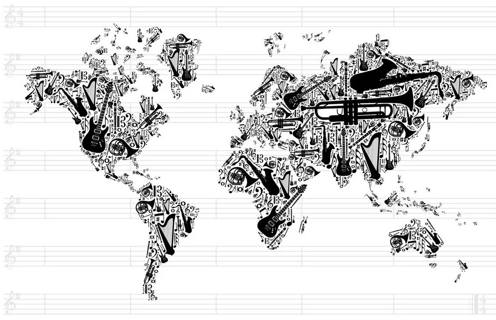 Εικόνα στον παγκόσμιο χάρτη μουσικής από φελλό σε αντίστροφη μορφή - 90x60  transparent