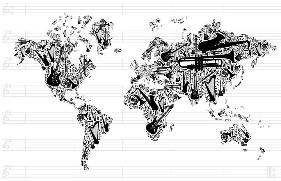 Εικόνα στον παγκόσμιο χάρτη μουσικής από φελλό σε αντίστροφη μορφή - 90x60  wooden