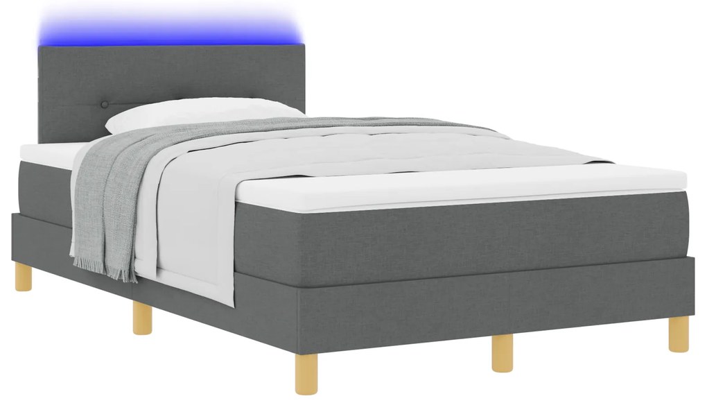 vidaXL Κρεβάτι με Σπρινγκ και Μαξιλάρι & LED Σκούρο Γκρι 120x200 εκ Ύφασμα