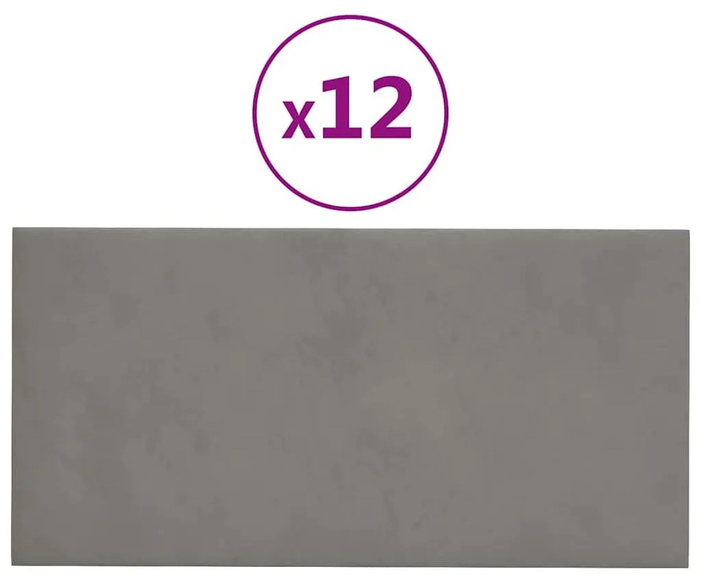 vidaXL Πάνελ Τοίχου 12 τεμ. Ανοιχτό Γκρι 60x30 εκ. 2,16 μ² Βελούδο
