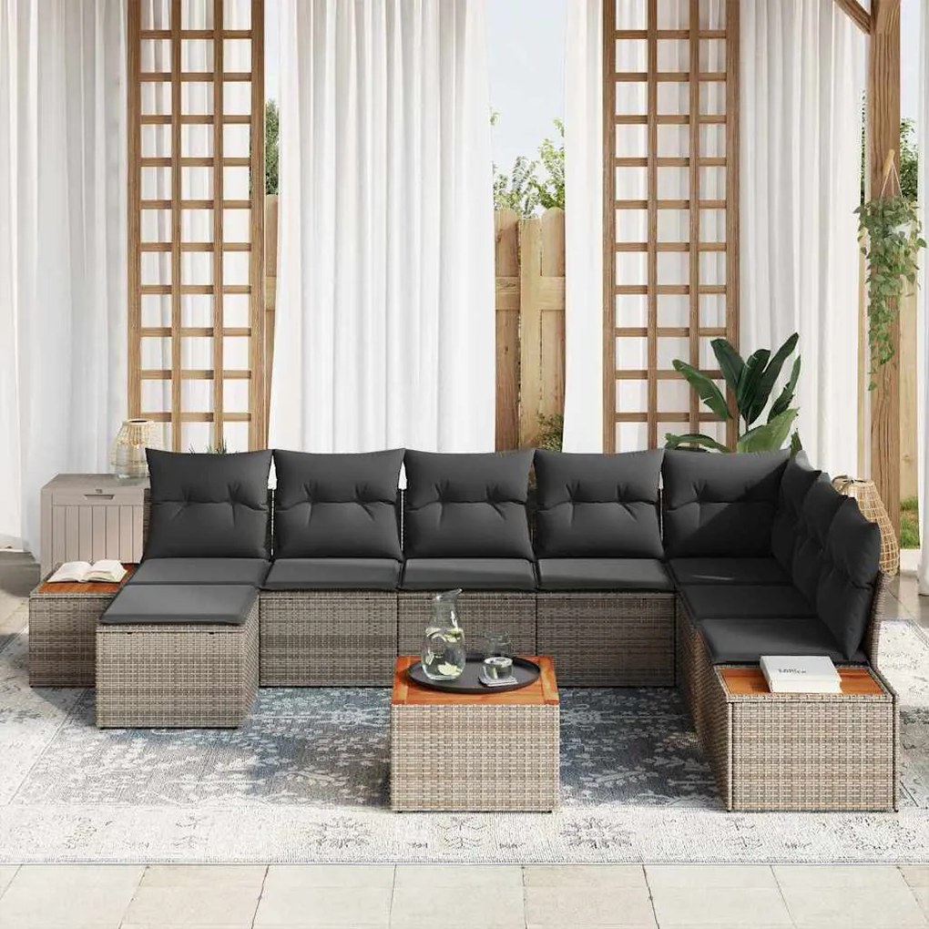 vidaXL Σετ Καναπέ Κήπου 9 pcs Γκρι 319 x 209 x 85 εκ. Πολυ ράταν
