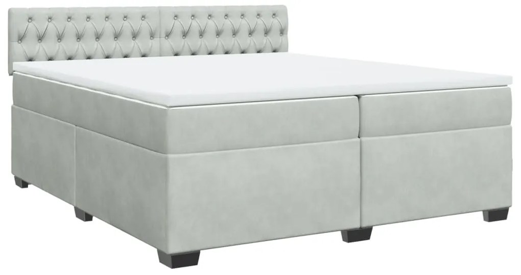 vidaXL Κρεβάτι Boxspring με Στρώμα Ανοιχτό Γκρι 200x200 εκ. Βελούδινο