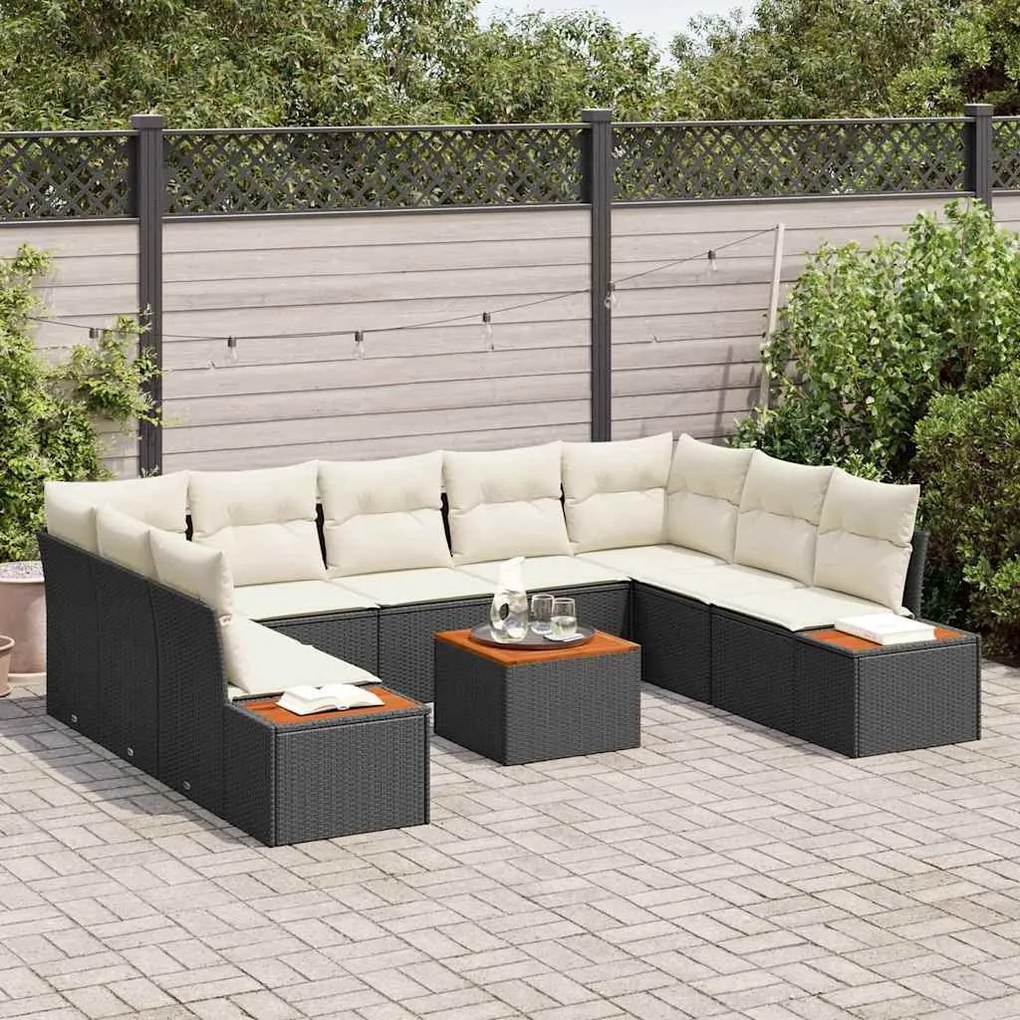 vidaXL Σετ Καναπέ Κήπου 6 pcs Μαύρο και κρεμ 289 x 209 x 85 εκ