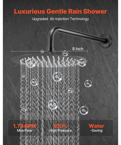 VEVOR Shower Faucet Set 8&quot; Round Rain Shower Head and Hand Set Matte Black