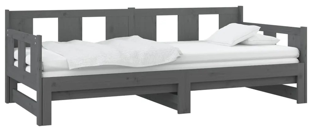 vidaXL Καναπές Κρεβάτι Συρόμενος Γκρι 2x(80x200) εκ. από Μασίφ Πεύκο