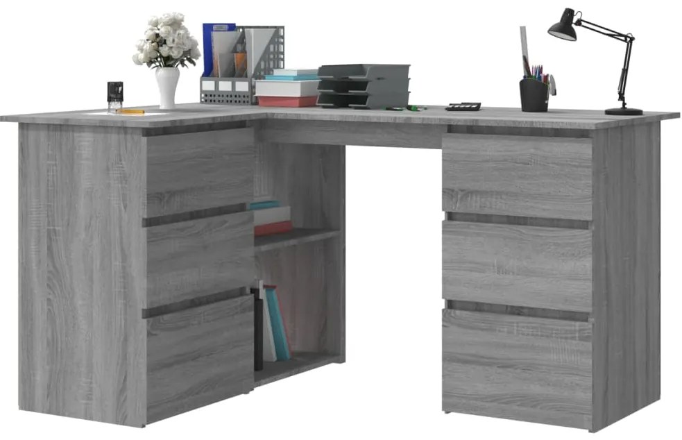 vidaXL Γραφείο Γωνιακό Γκρι Sonoma 145x100x76 εκ. Επεξεργασμένο Ξύλο