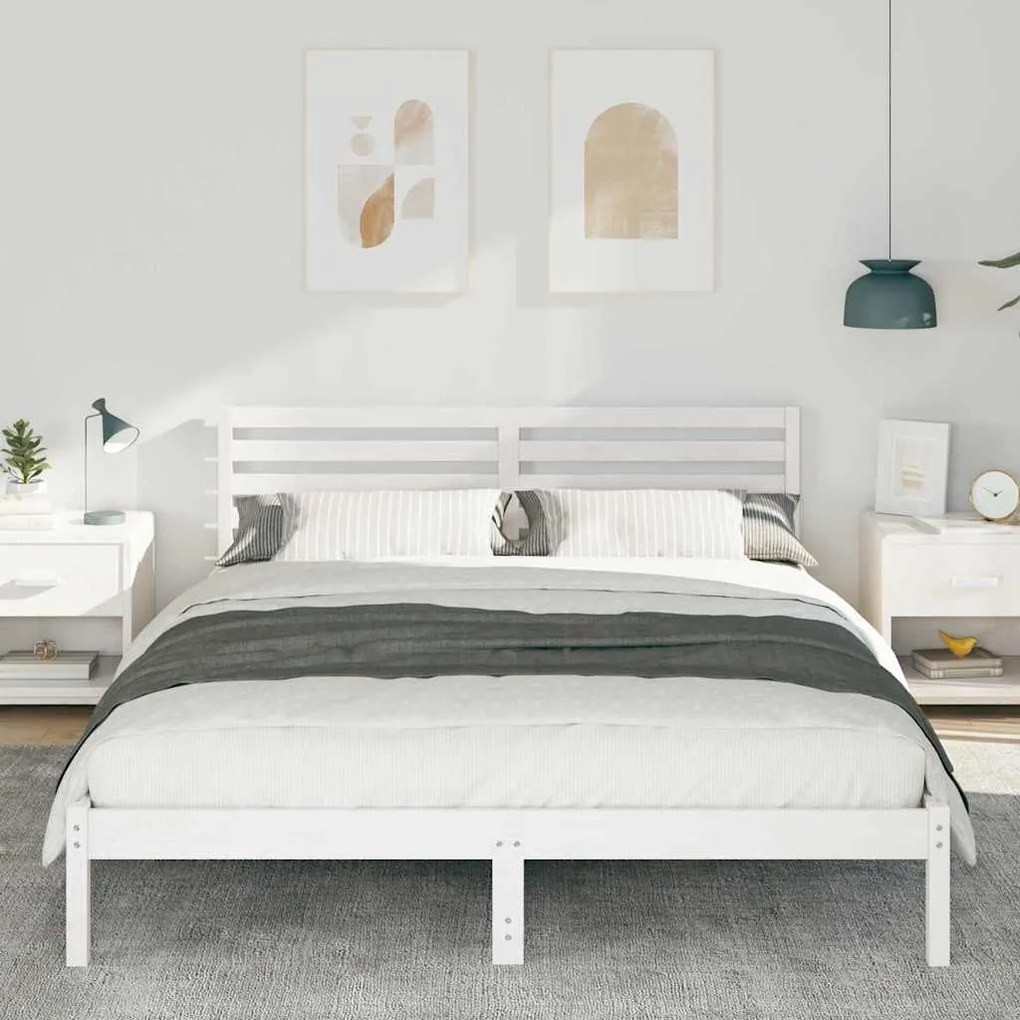 vidaXL Σκελετός Κρεβατιού Λευκό 160 x 210 cm Μασίφ ξύλο πεύκου