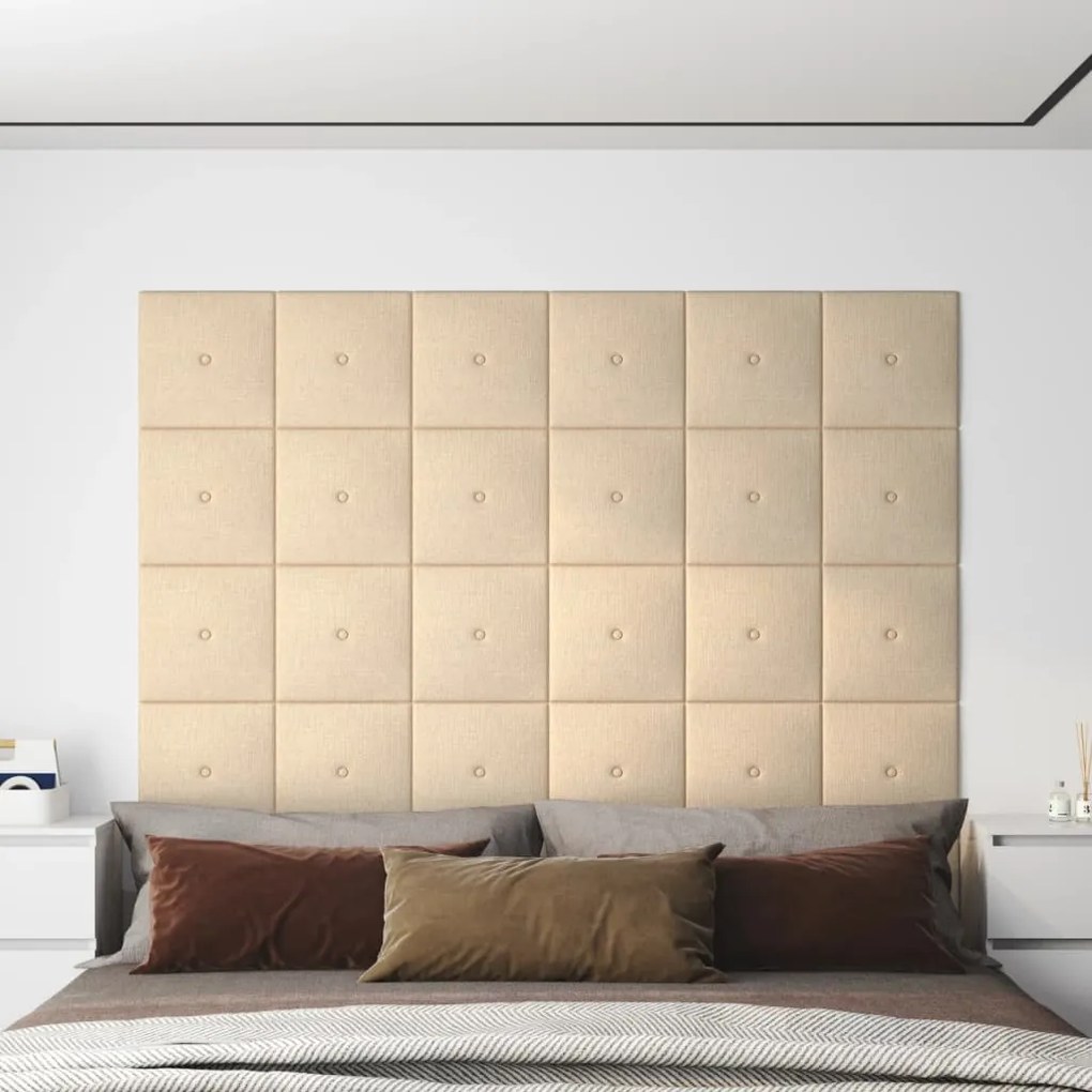 vidaXL Πάνελ Τοίχου 12 τεμ. Κρεμ 30 x 30 εκ. 1,08 μ² Υφασμάτινα
