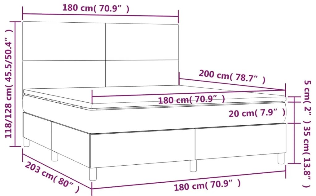 Κρεβάτι Boxspring με Στρώμα &amp; LED Μπλε 180x200 εκ. Υφασμάτινο - Μπλε