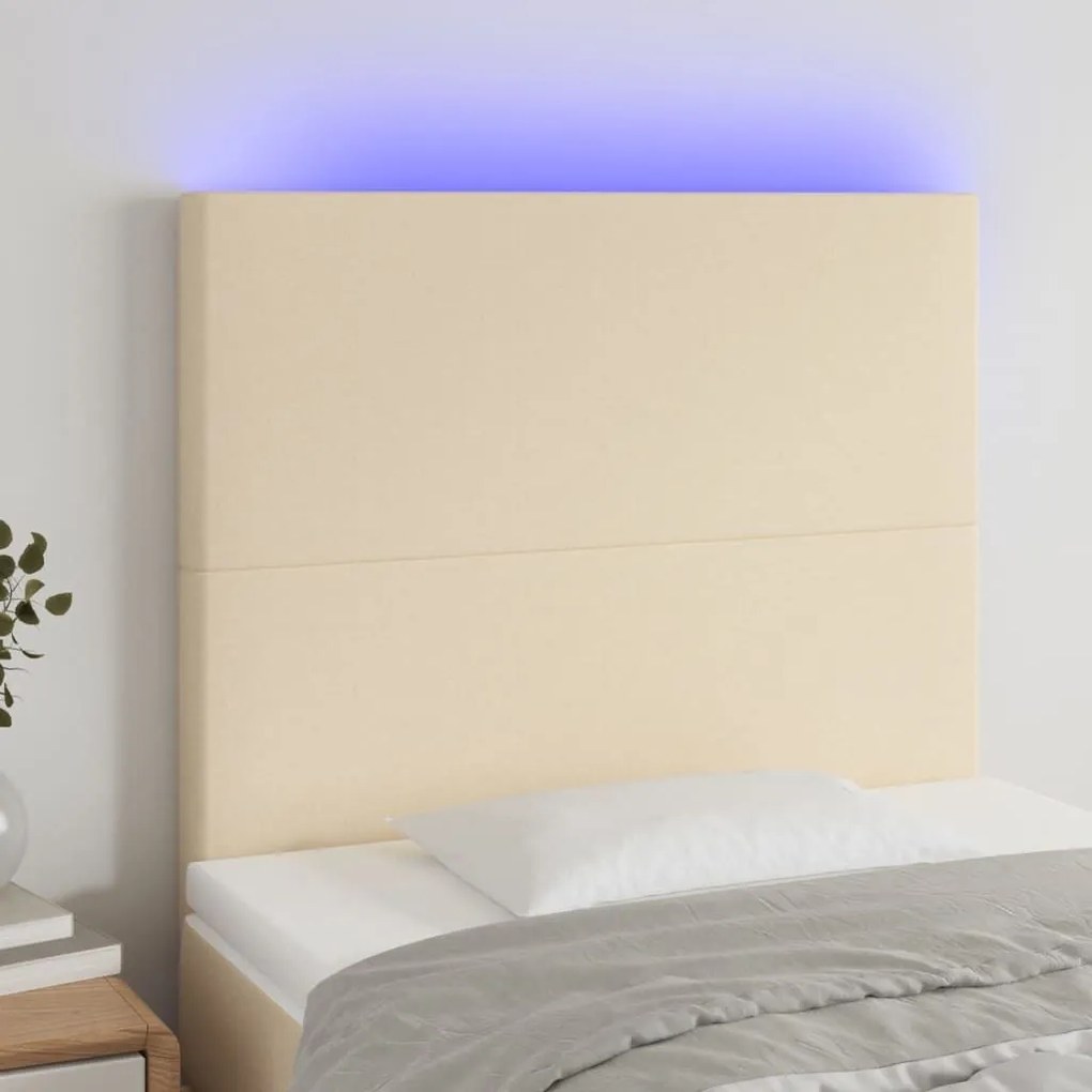 Κεφαλάρι Κρεβατιού LED Κρεμ 80x5x118/128εκ. Υφασμάτινο - Κρεμ