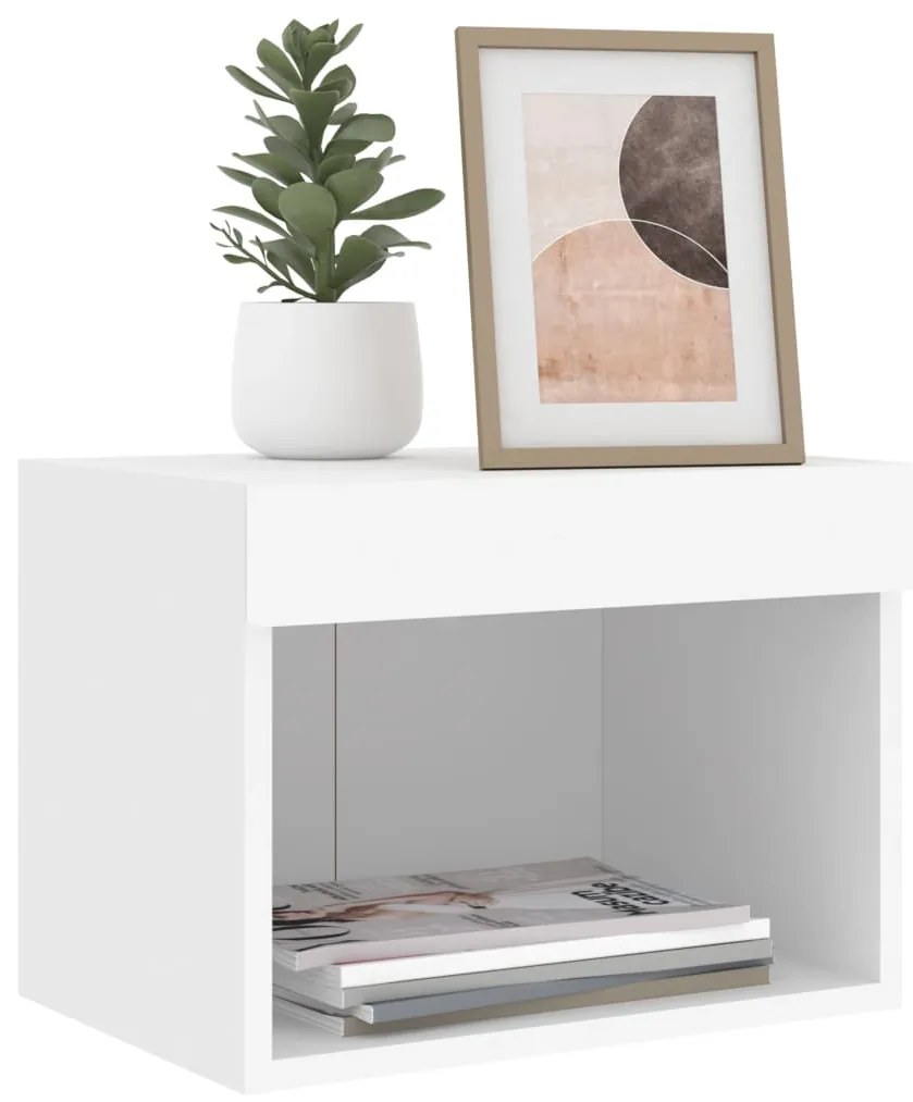 vidaXL Κομοδίνο Επιτοίχιο με Φώτα LED Λευκό