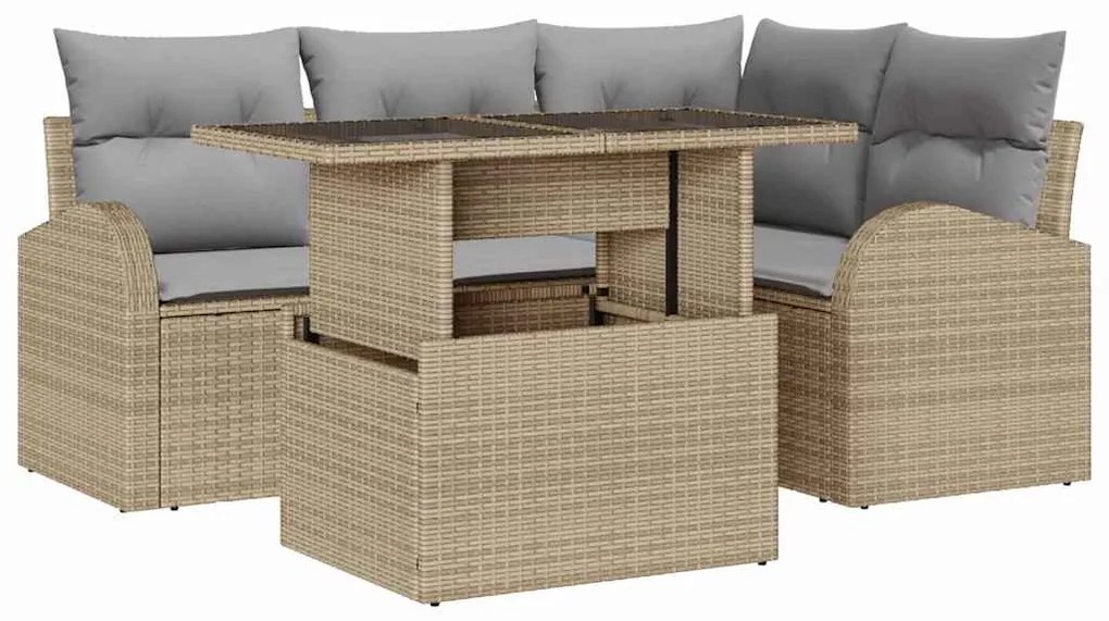 vidaXL Σετ Καναπέ Κήπου 5 pcs Μπεζ 100 x 55 x 73 εκ Πολυ ράταν