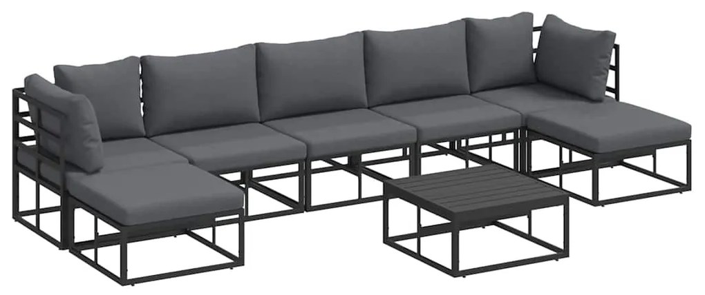vidaXL Σετ Καναπέ Κήπου με μαξιλάρι 8 pcs Μαύρο Αλουμίνιο