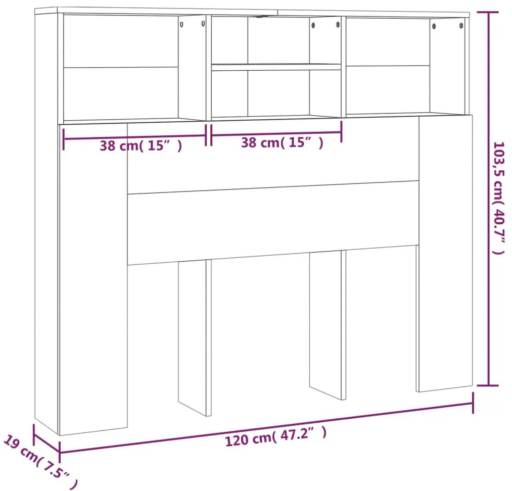 vidaXL Κεφαλάρι Με Αποθηκευτικό Χώρο Sonoma Δρυς 120 x 19 x 103,5 εκ.