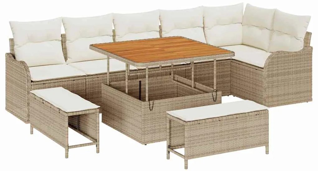 vidaXL Σετ Καναπέ Κήπου Ρυθμιζόμενο ύψος 9 pcs Μπεζ συνθετικό ρατάν