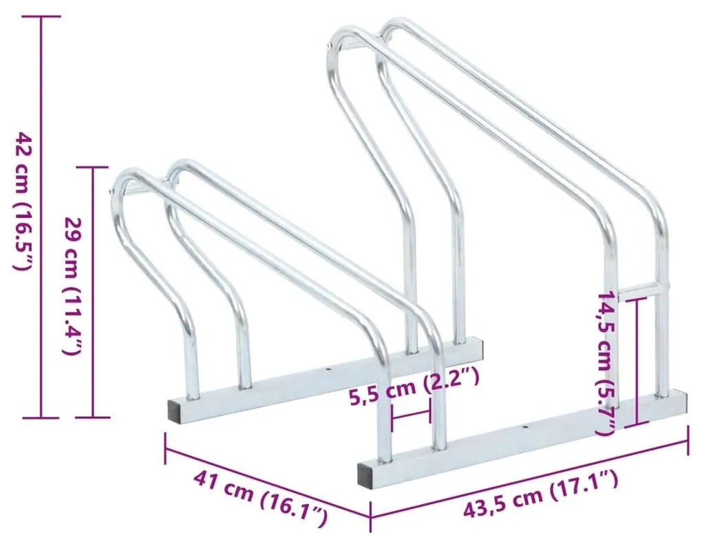 Βάση Ποδηλάτου για 2 Ποδήλατα Επιδαπέδιο Γαλβανισμένο Χάλυβα - Ασήμι