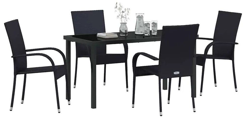 vidaXL Σέτ φαγητού για κήπο 5 pcs Μαύρο Πολυ ράταν