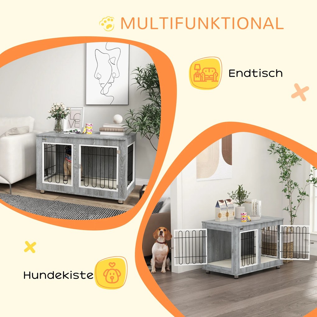 PawHut Κλουβί Σκύλου με Πλενόμενο Μαξιλάρι, 2 Κλειδώματα, 90 εκ. x 58 εκ. x 65 εκ., Γκρι