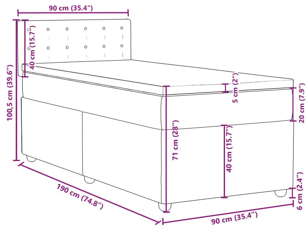 Κρεβάτι Boxspring με Στρώμα Ανοιχτό Γκρι 90x190 εκ. Υφασμάτινο - Γκρι