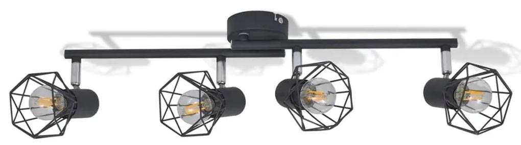 Φωτιστικό Σποτ Ράγα Βιομηχανικό Στιλ Μαύρο με 4 Λαμπτήρες LED Filament - Μαύρο