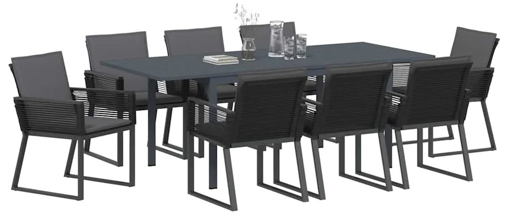 vidaXL Σέτ φαγητού για κήπο 9 pcs Μαύρο Πολυ ράταν