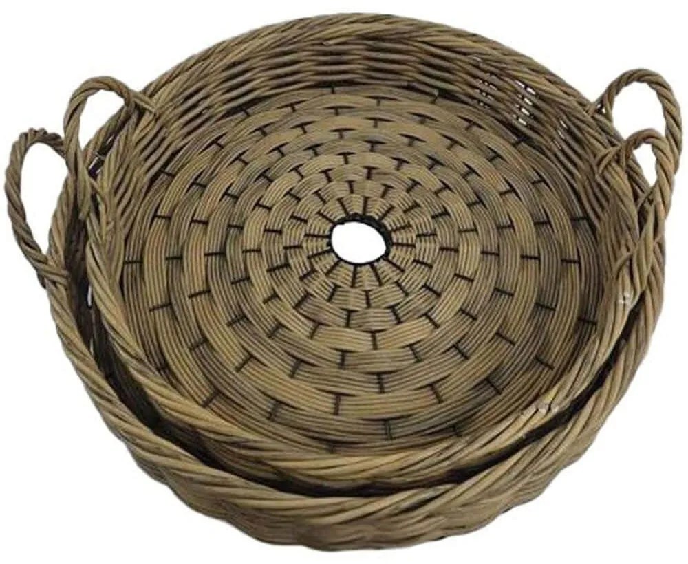 Διακοσμητικοί Δίσκοι Kegan (Σετ 2Τμχ) 032622 56x56x11/48x48x9cm Brown Rattan,Ξύλο