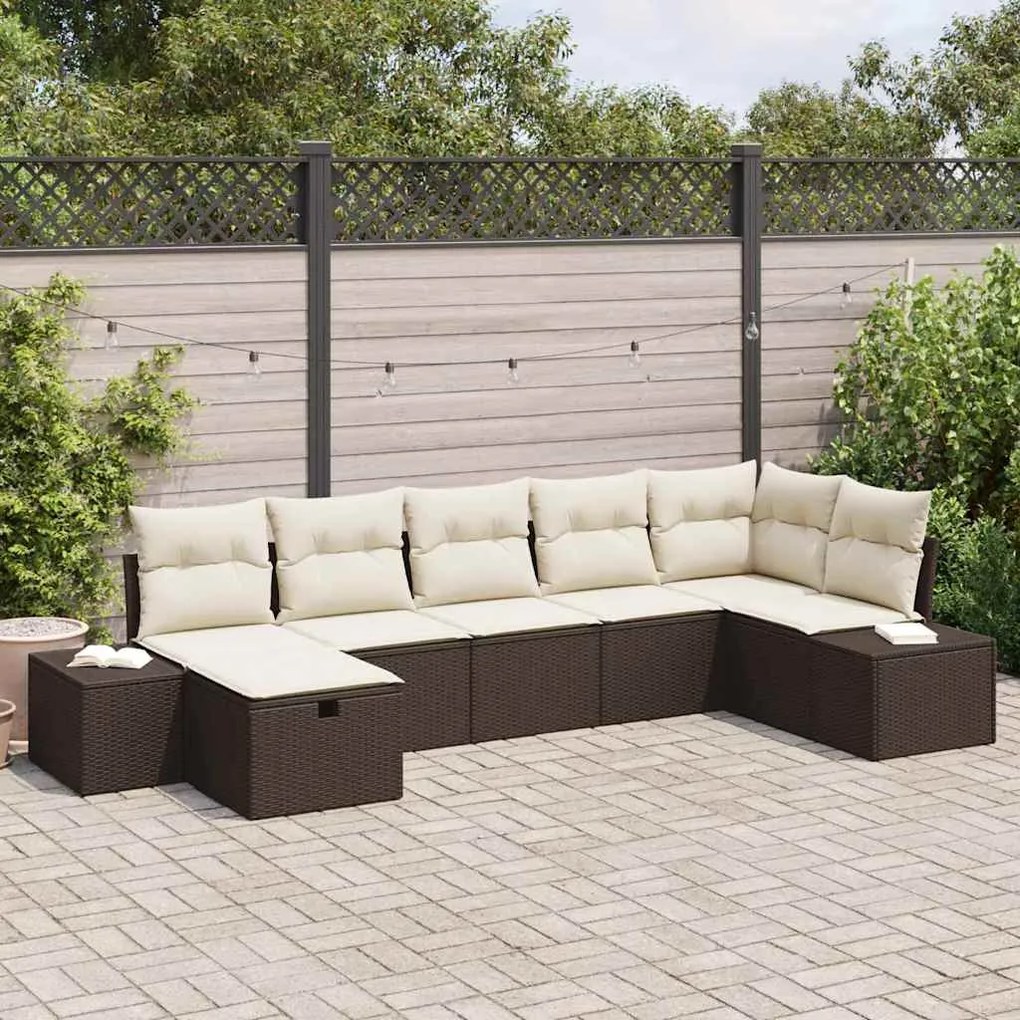 vidaXL Σετ Καναπέ Κήπου με μαξιλάρι 7 pcs Καφέ Πολυ ράταν