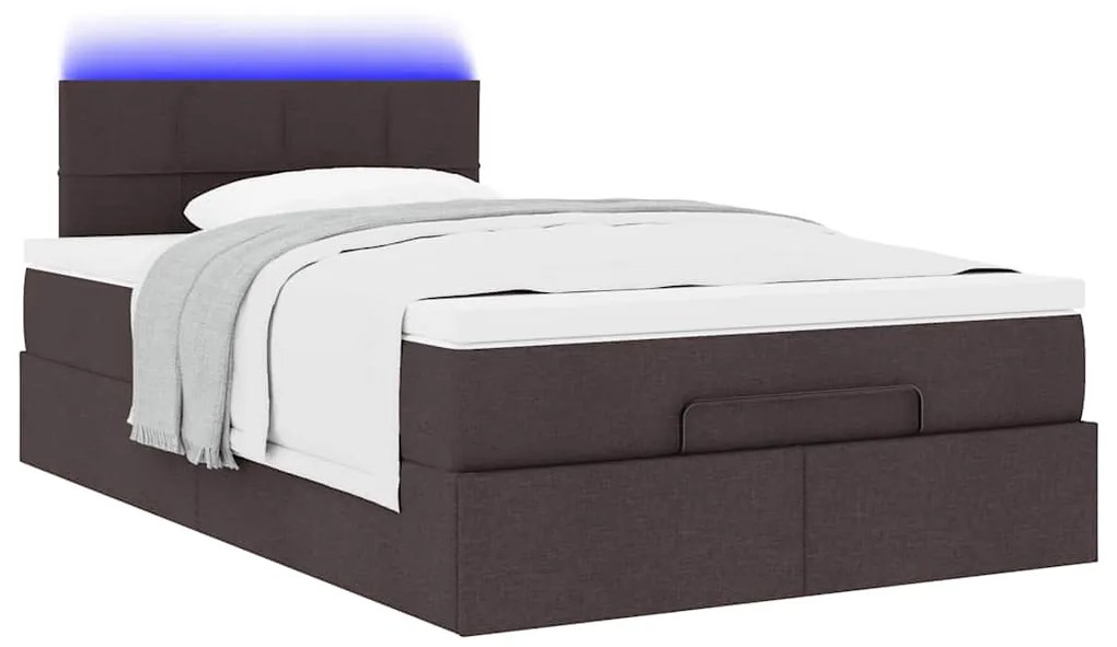 vidaXL Οθωμανικό κρεβάτι με στρώμα & LEDs Σκούρο καφέ 120x190cm ύφασμα
