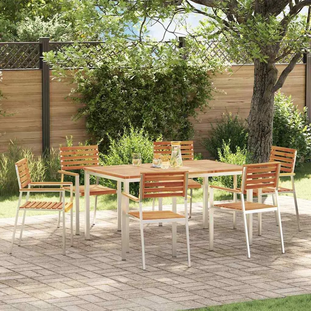 vidaXL ΣετΤραπεζαρίαςΚήπου 7 pcs Καφέ Στερεό Ακακία