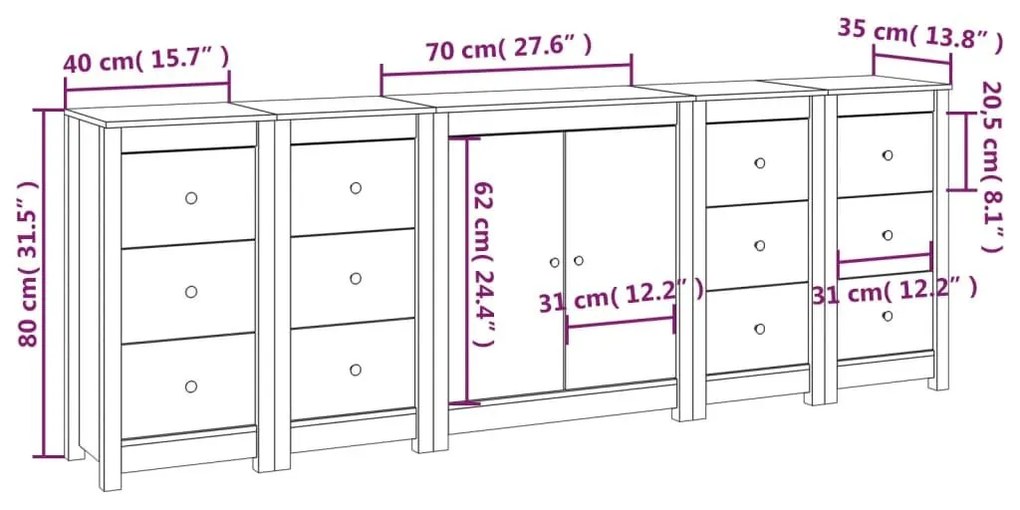 Ντουλάπι Μαύρος 230x35x80 εκ. από Μασίφ Ξύλο Πεύκου - Μαύρο