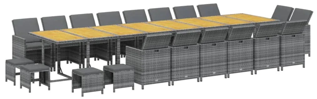 vidaXL Σετ Τραπεζαρίας Κήπου 21 τεμ. Γκρι Συνθ. Ρατάν με Μαξιλάρια