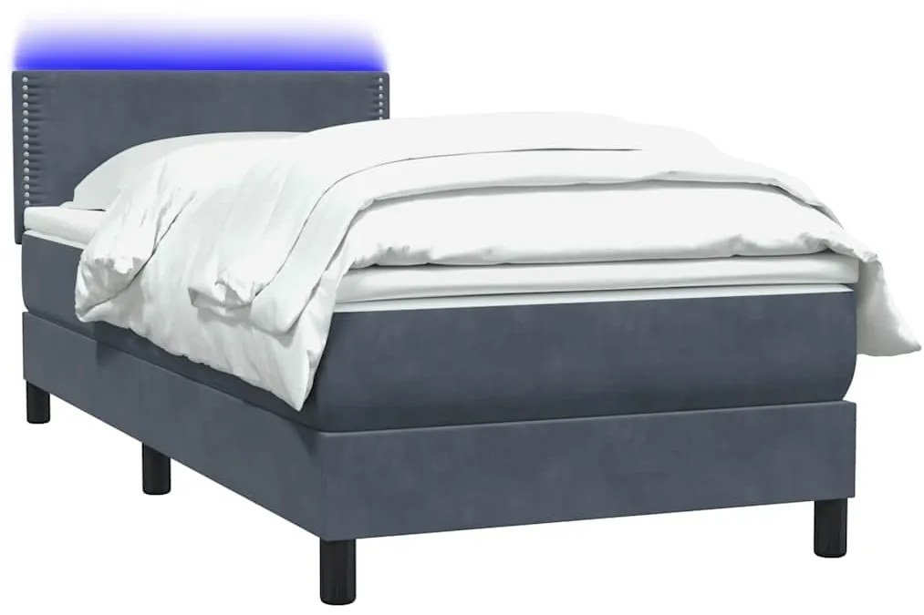 vidaXL Κρεβάτι Boxspring με Στρώμα Σκούρο Γκρι 90x210 εκ. Βελούδινο