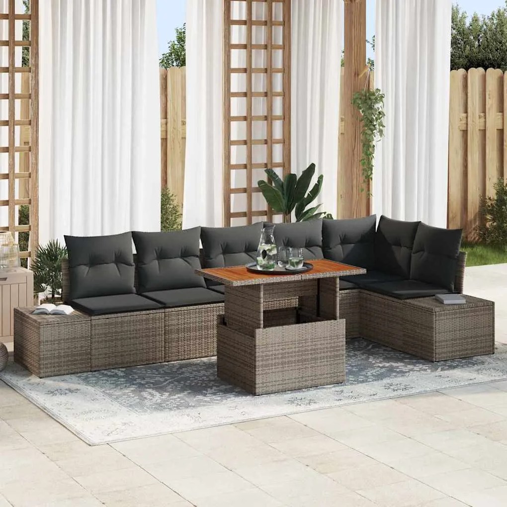 vidaXL Σέτ φαγητού για κήπο 7 pcs Γκρι, Καφέ 100 x 55 x 73 εκ