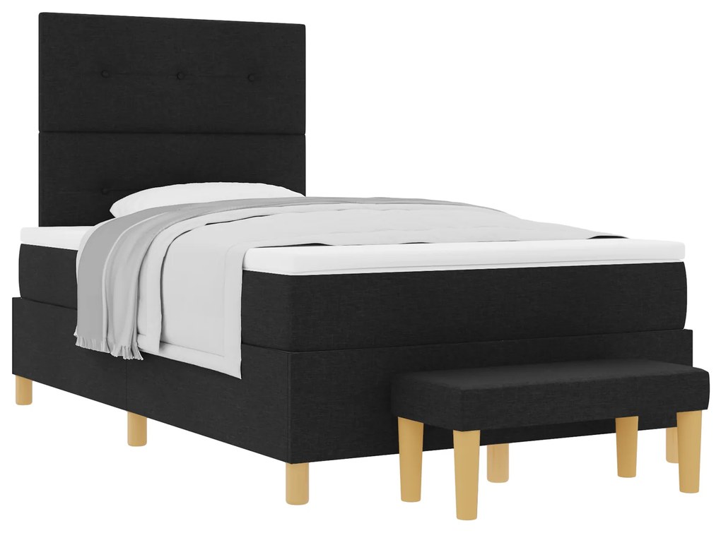 vidaXL Κρεβάτι Box Spring με Ματress & Πάγκο Μαύρο 120x200 εκ. Ύφασμα