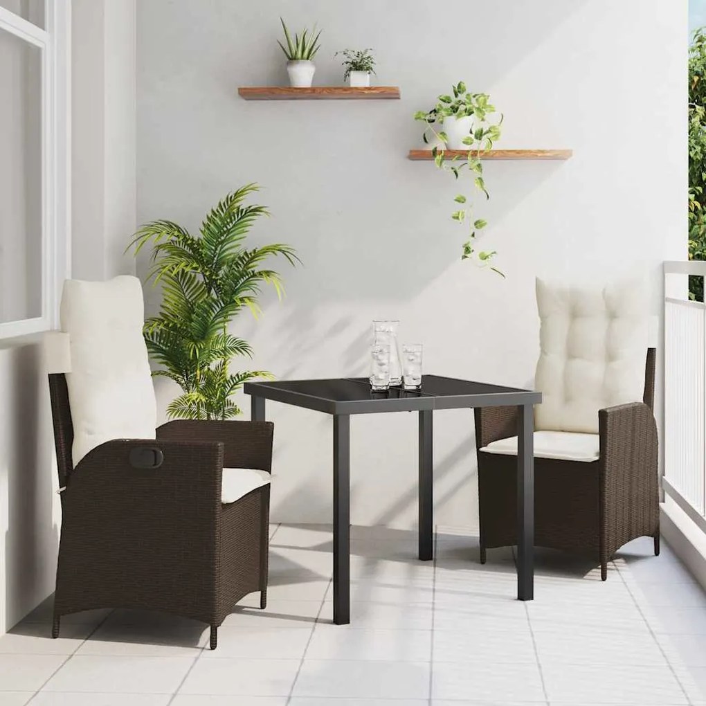 vidaXL Σέτ φαγητού για κήπο 3 pcs Καφέ συνθετικό ρατάν