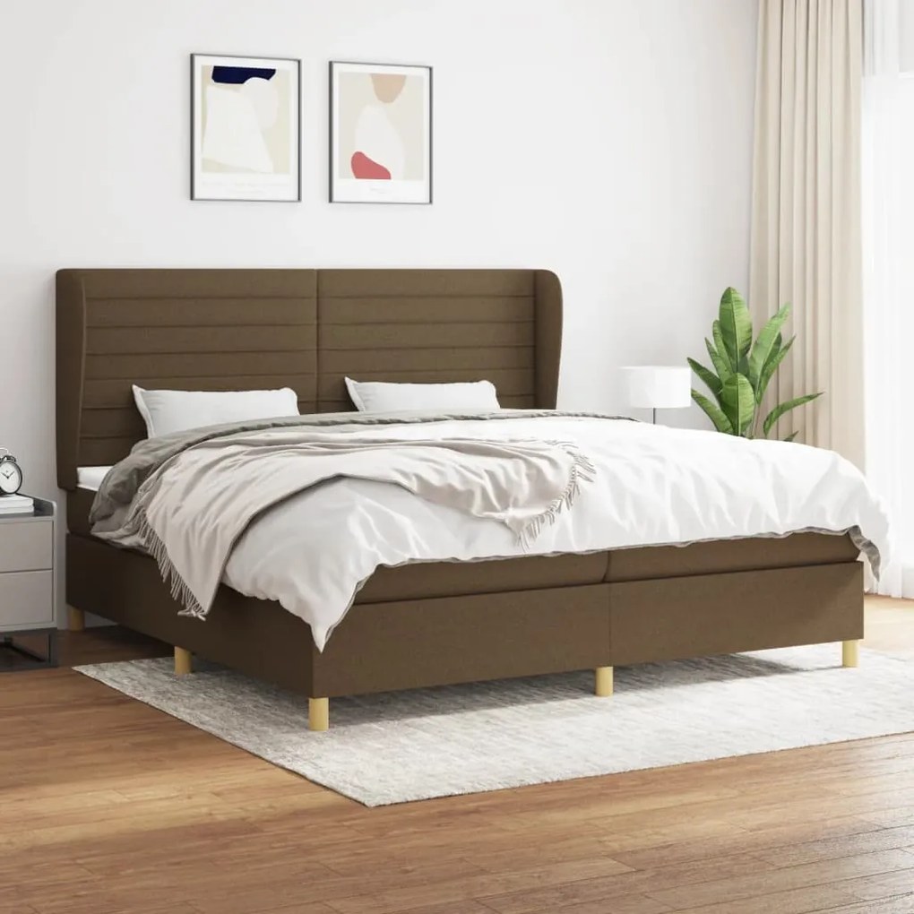 vidaXL Κρεβάτι Boxspring με Στρώμα Σκούρο Καφέ 200x200 εκ. Υφασμάτινο