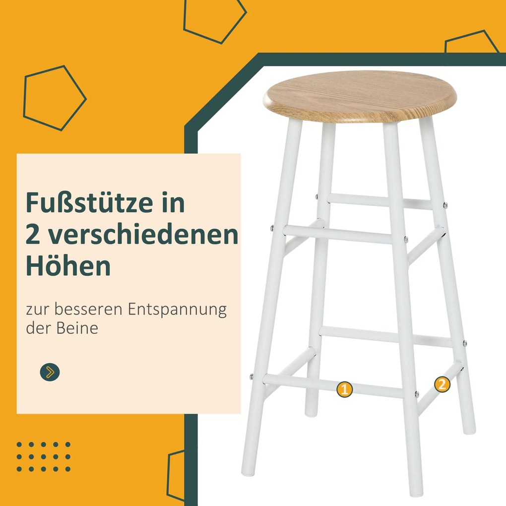 HOMCOM Σετ Μπάρας με 2 Σκαμπό Μπαρ, Τραπέζι Κουζίνας με Ράφι Αποθήκευσης, Τραπέζι Τραπεζαρίας για Τραπεζαρία, Κουζίνα, Λευκό