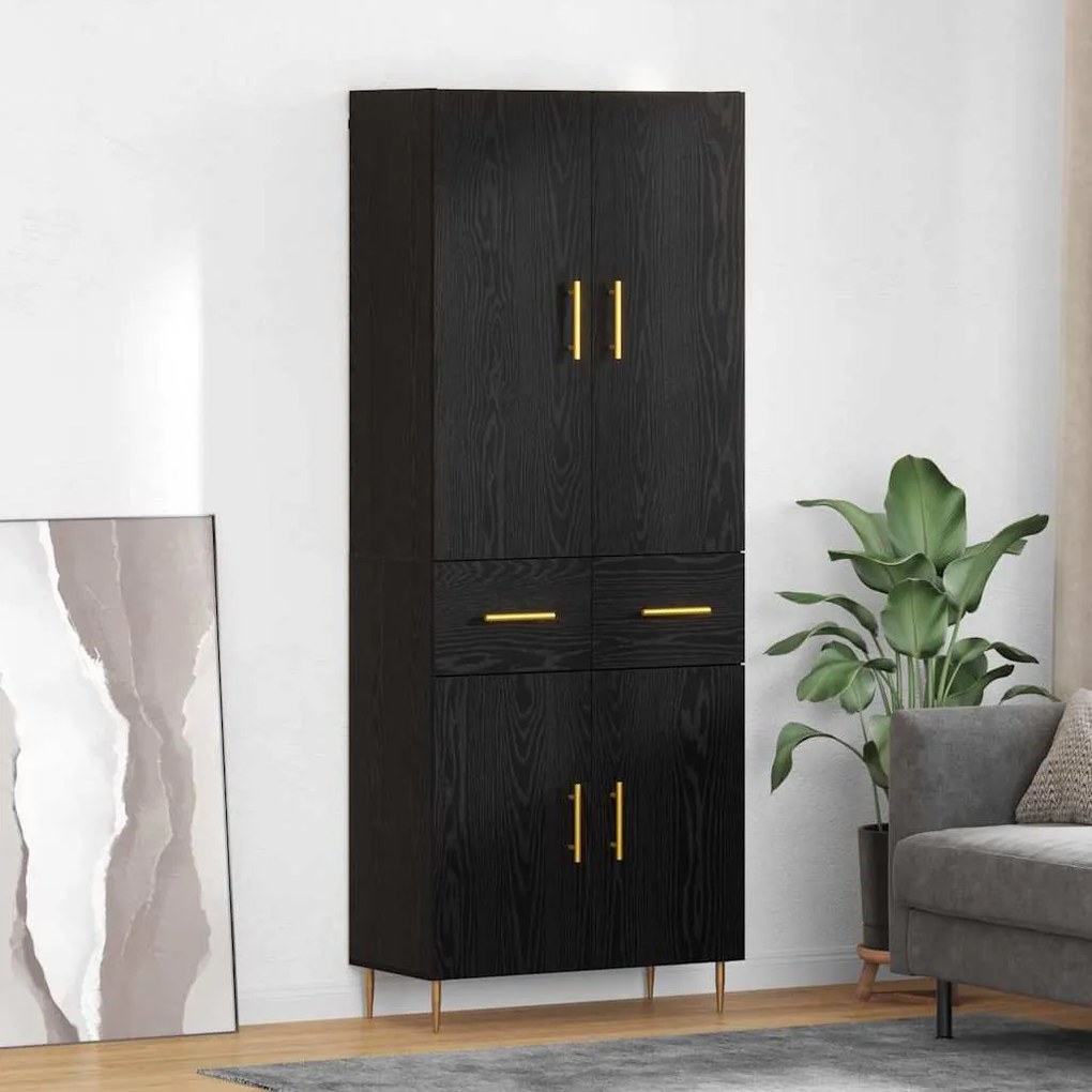 Highboard Μαύρη Οξυά 69,5 x 34 x 180 εκ. Επεξεργασμένο ξύλο